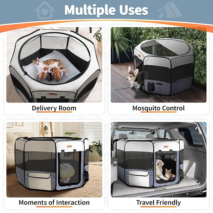 Seiyierr Dog Playpen, Portable Pet Play Pen Foldable Carrying Case, Puppy Pens Outsid for Small Cat Indoor/Outdoor, Removable Mesh Shade Cover