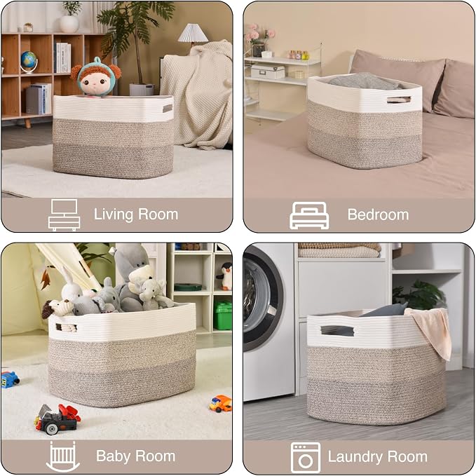 ICERZCZ Extra Large Blanket Basket for Living Room Gradient Brown 25x16x16 | Extra Large Rectangular Storage Basket for Toys, Clothes, Shoes, Living Room, Bedroom, Nursery, Kid's Room