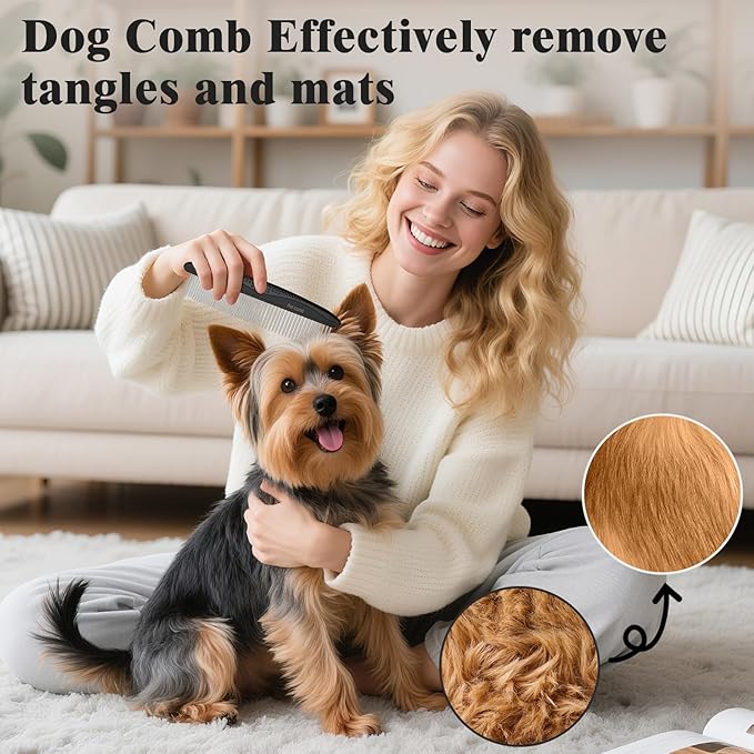 2PCS Self Cleaning Slicker Brush & Dog Comb - Skin Friendly Deshedding Grooming Tool for Dogs, Cats and Small Animals, Professional Deshedding Dematting Tool for Long and Short Haired Pets (Black)