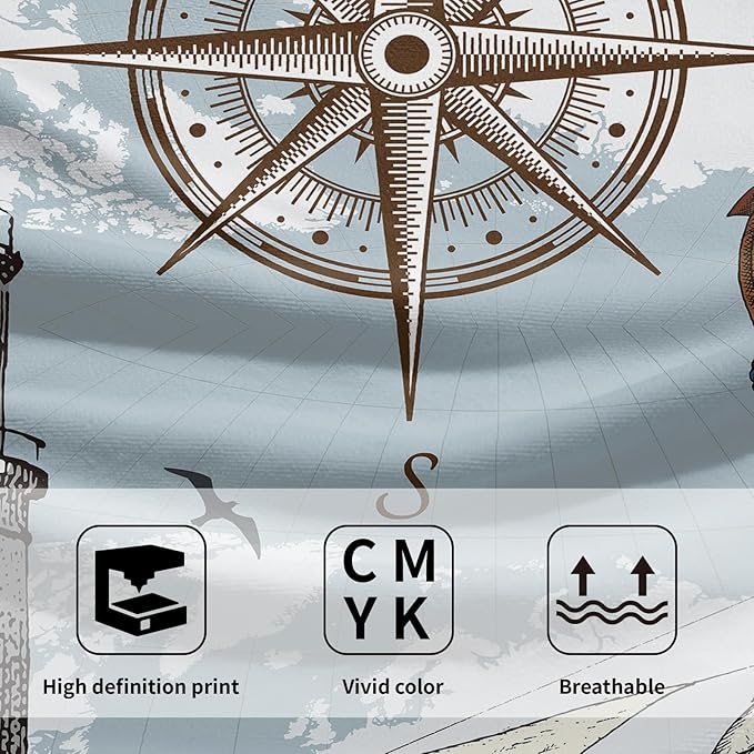 Giwawa Vintage Nautical Compass Hand Towel Blue Soft Sailing Ship Towel Set of 2, World Sea Map Boat Facecloth Ocean Anchor Lighthouse Home Decor, Bathroom Hotel Spa Gym Guest Washcloth Columbus Day