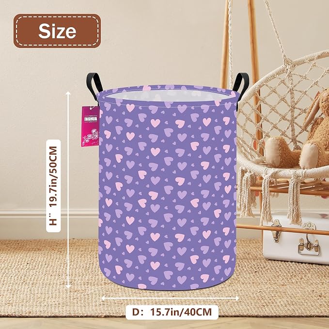 Purple heart Fabric Storage Bin Nursery Organizer Basket | Organizer Bin Dirty Clothes Collapsible Waterproof for College Dorms, Boys and Girls Bedroom,Bathroom