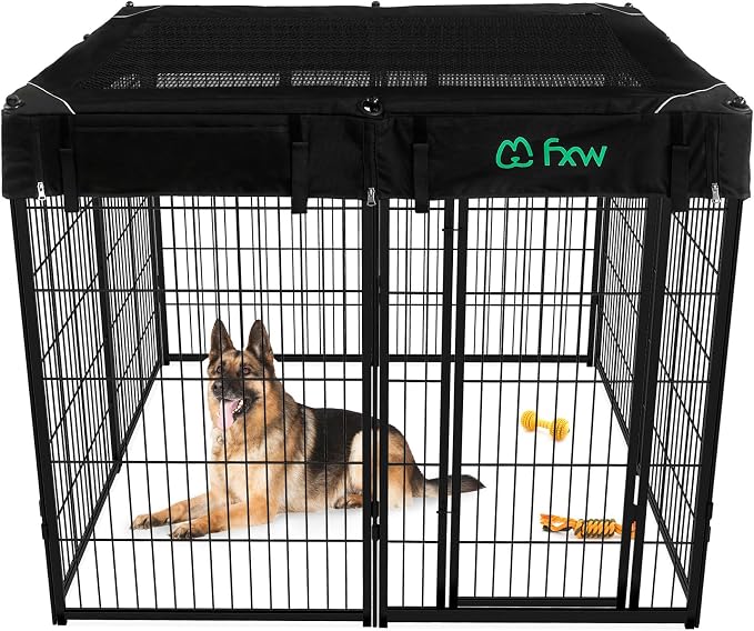 FXW Homeplus Indoor Dog Playpen with Mesh Top Cover, 45" H, 8 Panels | Calm Indoor Play Area, Cover Helps Deter Jump-Outs, for Large Dogs, Patented