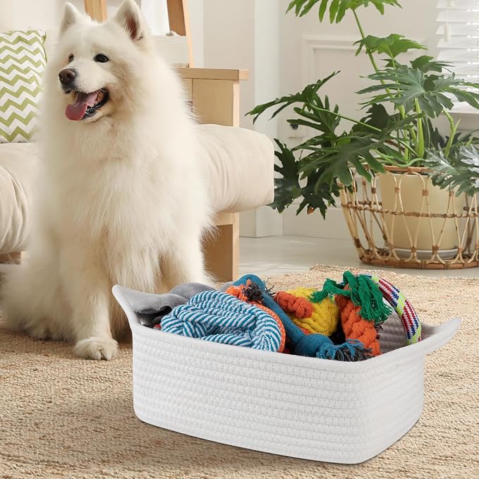 OIAHOMY 7L Woven Basket, Gift Basket Empty with Gift Bags and Ribbons, Rope Baskets for Baby Showers, Storage Baskets with Handles for Nursery, Pet Toy Organizer - White