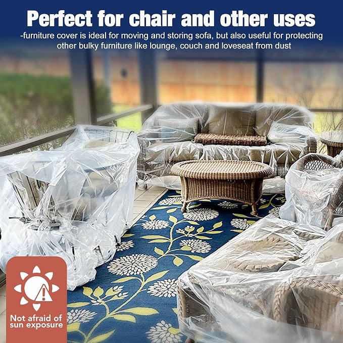 Clear Plastic Moving Loveseat Furniture Storage Covers | Extra Large 68x 62 x 42 Inch Sofa and Couch Bags, Waterproof and Dust Proof, For Renovation, Wrap, With Labels