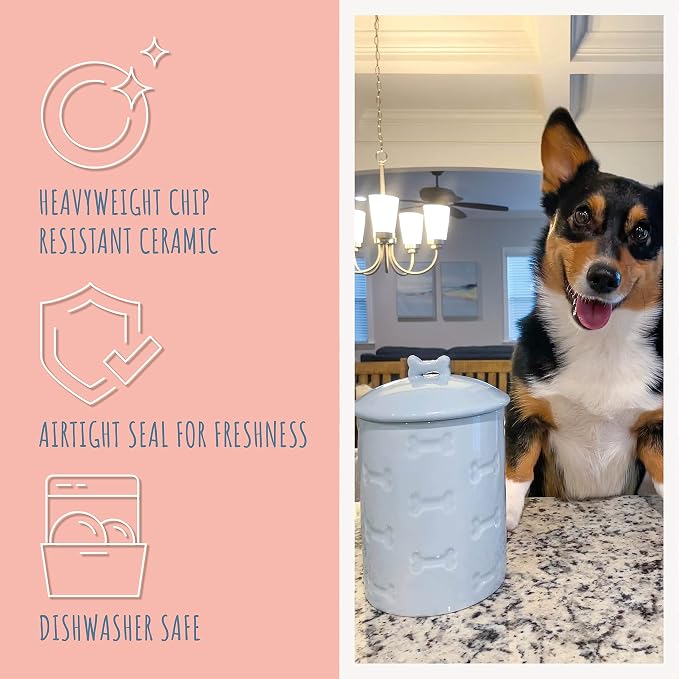 Park Life Designs Dog Treat Jar - Ceramic Dog Treat Container 1.4 Qt (Manor Blue) | Treat Jar with Lid, Keeps Treats Fresh | Stylish Storage Container | Easy-Clean, Dishwasher Safe