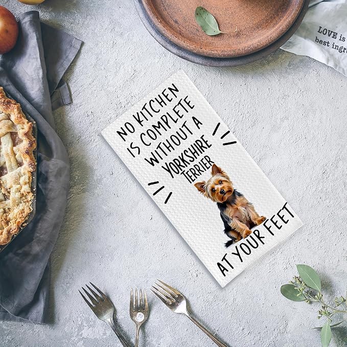 Yorkshire Terrier Kitchen Towel, 16x24 Inch, Cotton Waffle Weave, Absorbent & Fast Drying