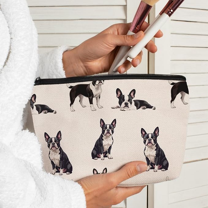 Boston Terrier Dog Makeup Bag, Boston Terrier Lovers Gifts Cosmetic Bag for Women, Dog Mom Lovers Owner Gifts for Women Christmas, Pet Lover Gift Zipper Travel Makeup Pouch for Purse
