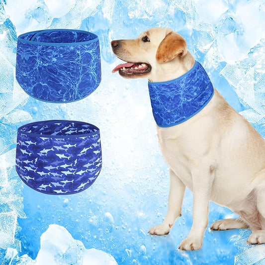 BEAUTYZOO Dog Cooling Bandana for Medium Large Dogs, 2 Pack Instant Cooling Bandanas Breathable Cooling Ice Towel Neck Wraps, Pet Scarf Keep Dogs Cool in Hot Summer,Shark L