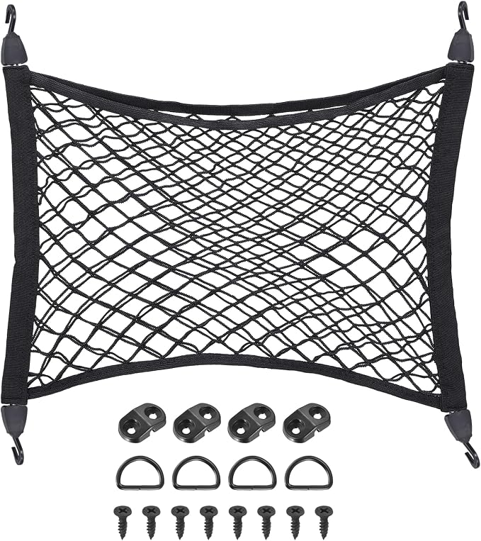 PATIKIL Truck Cargo Net, (23.6 x 15.7 Inch, Black) with Base and D-Ring | Double Elastic Adjustable Trunk Bed Net Stretchable Mesh Storage Organizer Heavy Duty for Pickup Trucks SUV Cars