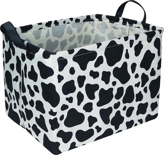 NTAOHAMPER Rectangular Cow Storage Basket, Waterproof Cowprint Box with Handles, Room Decor, Gift Basket for CowLovers, Collapsible Storage Bin(Cow)