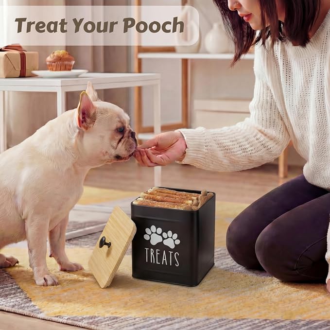 PERFNIQUE Dog Treat Container, Airtight Dog Treat Jar, Dog Cookie Jar for kitchen Counter, Pet Treat Container, Dog Food Storage, Treat Jars for Pets, Cat Treat Container, 7.8''x6.2 (Black)