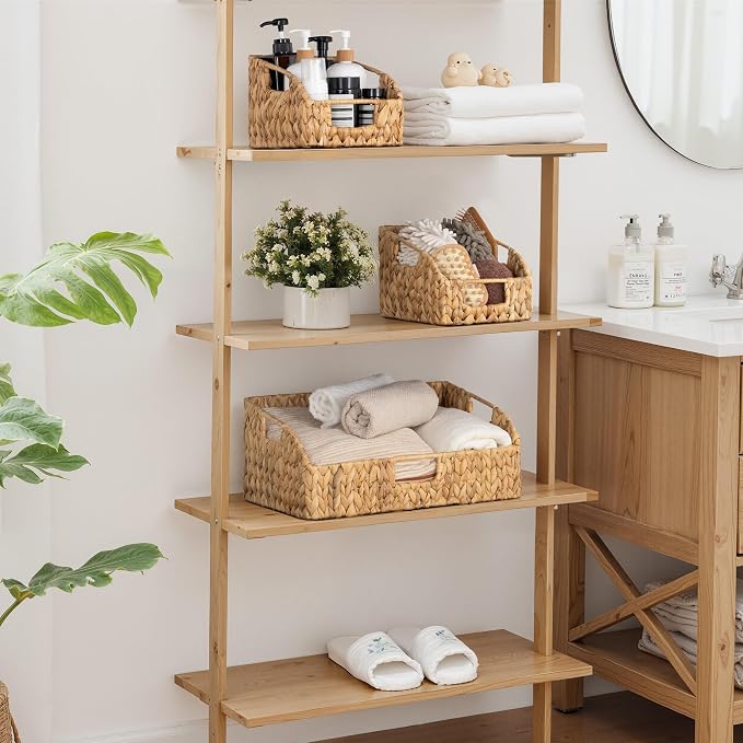 StorageWorks Water Hyacinth Basket Organizer, Pantry Storage Baskets,3-Pack | Wicker Baskets with Handles, Handwoven Shelf Baskets for Organizing, Handwoven Pantry Organizers and Storage, Pantry Baskets