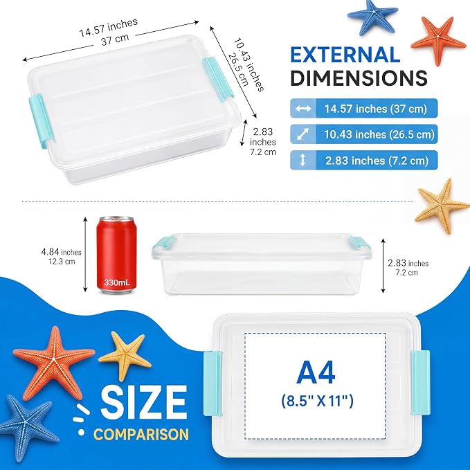 AREYZIN 6 Qt Clear Storage Bins with Lids,Stackable Plastic Storage Containers with Secure Latches,Multi-Purpose Classroom Storage Organizer for Craft Supplies,Paper & Office Stationery,6 Pack