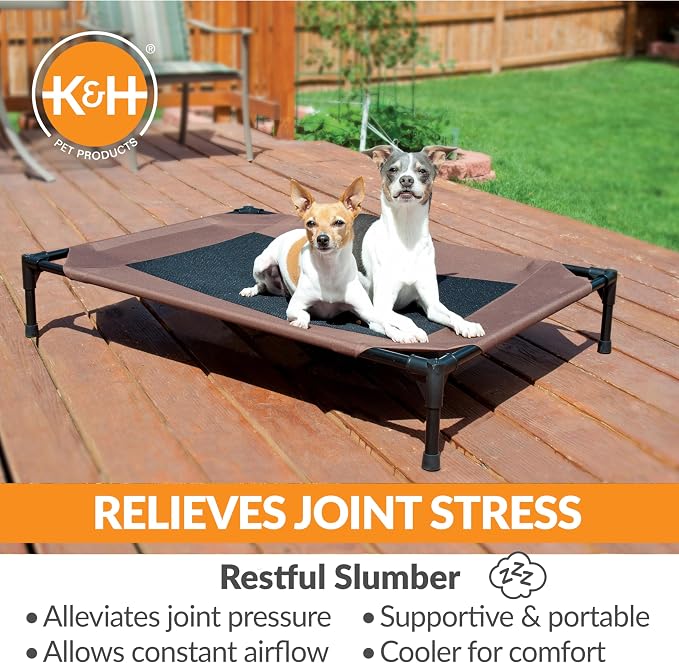 K&H Outdoor Elevated Dog Bed, Cooling Raised Dog Bed, Chocolate, Large