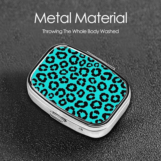Square Pill Case 2-Compartment Medicine Organizer Portable Tablet Holder Travel Gym Office Use, Cheetah Blue and Black Leopard Print