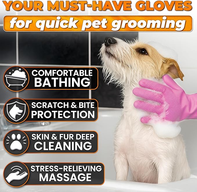 Cat & Dog Shampoo Gloves with 3000 Soft Bristles | 2-in-1 Dog Bath Gloves for Massage, Grooming & Clean Wet or Dry