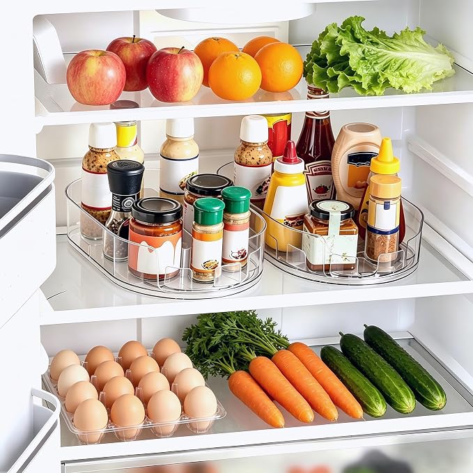 Lazy Susan 360°Rotating Organizer for Refrigerator,13.5“ x 8.5”,Drink Organizer for Fridge,Cabinet, Pantry,or Kitchen Countertop,Organize Condiments, Cans, Beverages,Clear,1 Pack