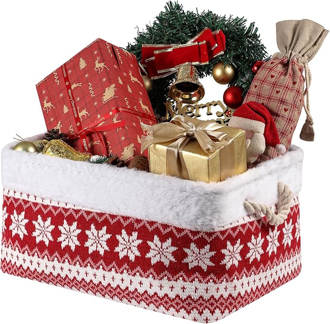 Christmas Basket Large Empty Christmas Baskets Red Christma Gift Baskets with Handles Holiday Storage for Gifts Holiday Decor for Baby/Kids/Nursery Room