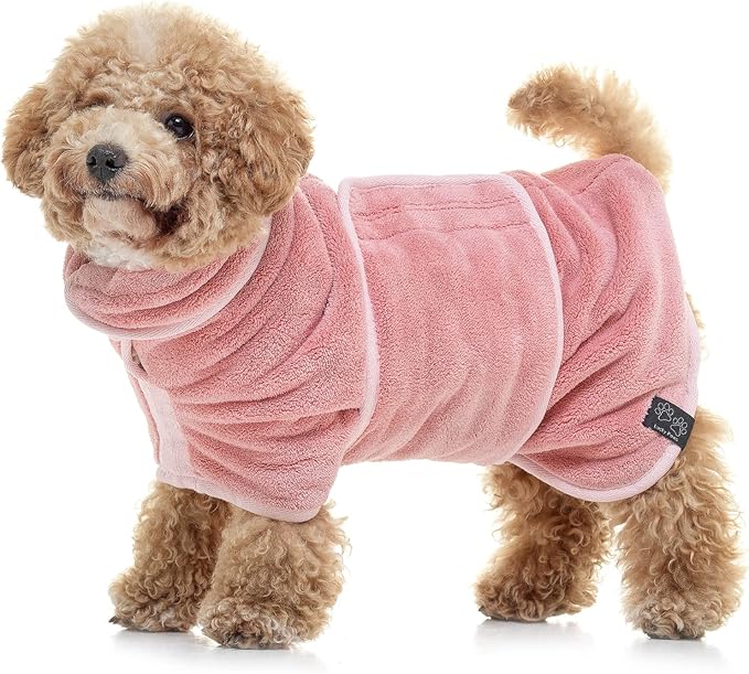 Lucky Pooch® Dog Robe - Luxurious Dog Bathrobe - Ultra Absorbent Dries Your Dogs in Minutes! Double-Layer, Super Soft Towel and Bath Robe All in One (XL, Dusty Pink)