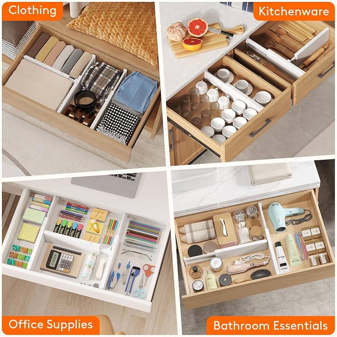 Lifewit 4" High Upgrade Drawer Divider, Adjustable Drawer Organizer Clothes | 13.5"-22" Expandable Plastic Drawer Separator for Dresser, Kitchen, Closet, Nursery, Office Organization & Storage, 5 Pack