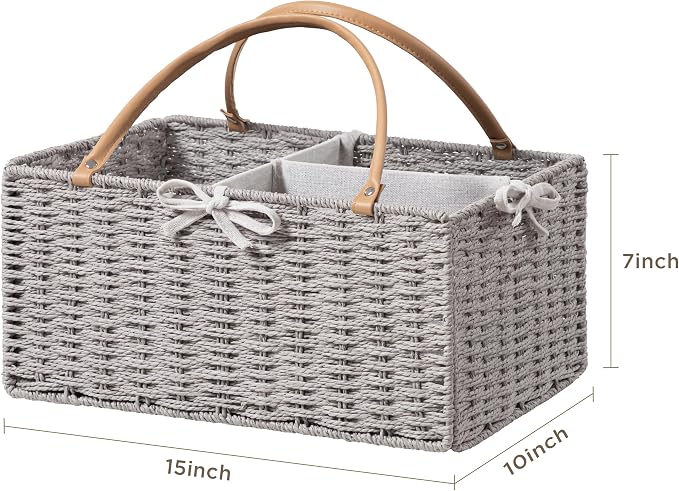 HBlife Large Baby Diaper Caddy Organizer, Paper Rope Storage Baskets Nursery Bin with Removable Divider, Portable Car Organizer for Diapers, Baby Shower Gifts, Newborn Essentials Must Haves