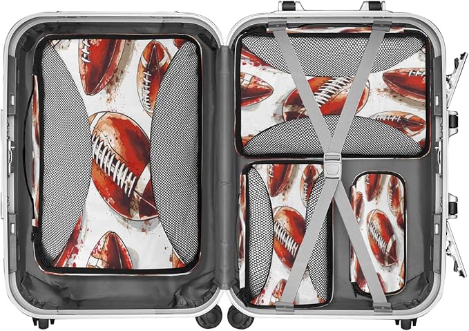 Football Packing Cubes for Travel, Luggage Packing Organizers, Sports Rugby American Travel Accessories Large Toiletries Bag for Clothes Shoes Cosmetics Toiletries