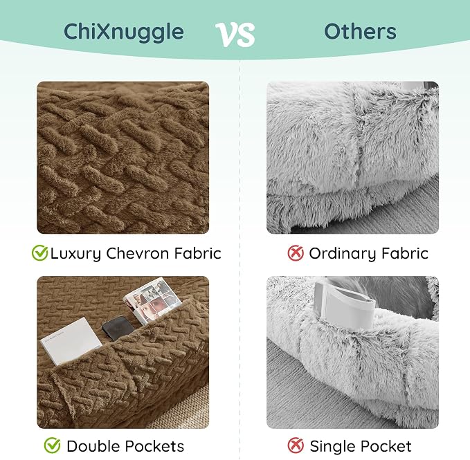 ChiXnuggle Faux Fur Washable Human Dog Bed Cover（Only Human Dog Bed） | 72*40*10,removable replace cover,soft fur,non-slip bottom,brown