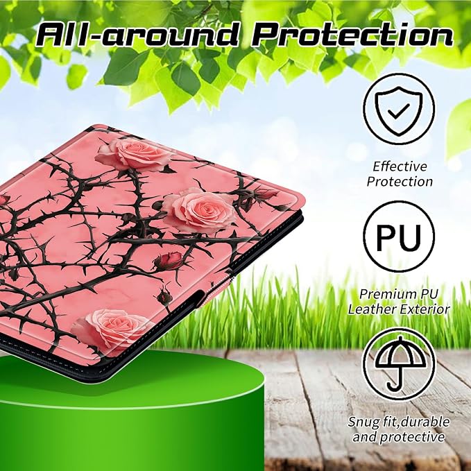 Universal Case for T-Mobile Revvl Tab 2 10.1" Model:9185W 2025/Revvl Tab 5G 10.36" 2023, 360 Degree Rotating Kickstand Protective Stand Leather Shell Cover for 9"-10.5", Pink Flower Tree