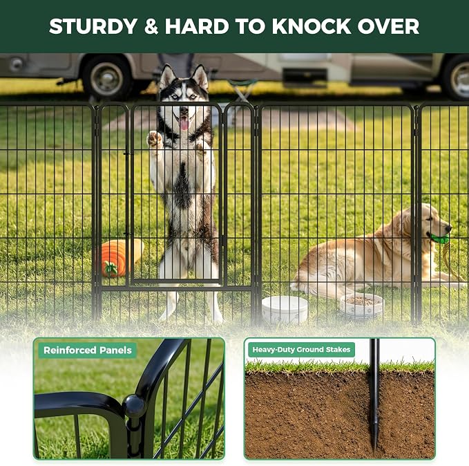 FXW Rollick Dog Playpen with RV Step Grid for RV Camping, 40" H, 16 Panels | Easy Setup & Sturdy, Blocks RV Stair Gaps, Fits RV Steps up to 30"W, For Medium & Large Dogs, Patented