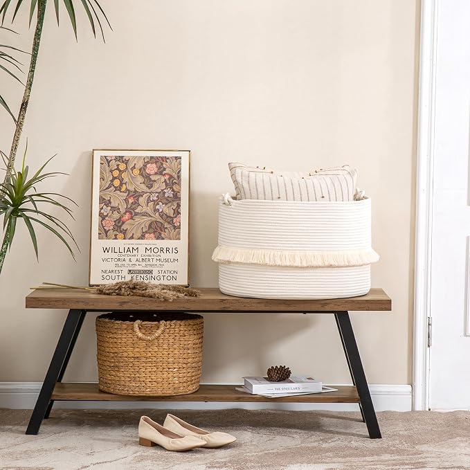 KAKAMAY Large Blanket Basket (20"x13"),Woven Baskets for storage Baby Laundry Hamper, Cotton Rope Blanket Basket for Living Room, Laundry, Nursery, Pillows, Baby Toy chest (White) | Extra Large Capacity,Blanket Storage | Laundry Basket | Natural Cotton...