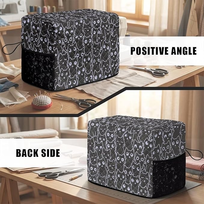 Sewing Machine Cover Polyester Febric Line Cute Black Cat Print | Dust Pet Hair Protection,Quilting Design,Fits Standard Singer,Brother Janome Machines,Protecting Decorating Your Sewing Space
