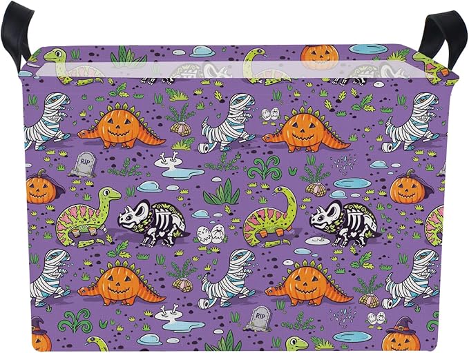 NTAO Gift Storage Basket Empty for Halloween, Storage Bin with Handles, Room Decor, Book Box(Halloween Dinosaurs)