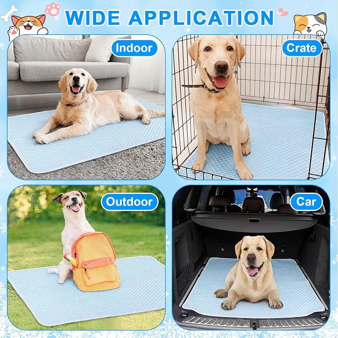 Fanfanwin 4 Pack Dog Self Cooling Mat 39x28 Inch, Washable Ice Silk Pet Sleeping Pad with Non-Slip Bottom & Storage Bags for Summer Indoor Crate Car, Outdoor Patio Hot Weather Resting