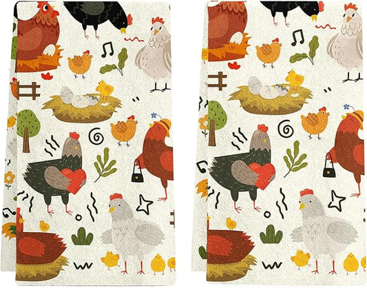 Chicken Kitchen Towels, 2 Pcs Chicken Dish Towels, Rooster Dish Towels for Kitchen Drying Absorbent, Rooster Dish Towel Decor Dishcloths Funny Cute Housewarming Gifts for Women