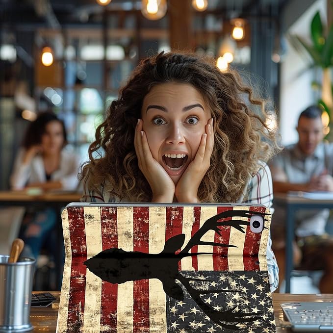 for Microsoft Surface Pro 7 Plus,Surface Pro 7/6/5/4 12.3" Tablet Case,Auto Wake/Sleep,Adjustable Stand Protective Cover - American Flag Deer