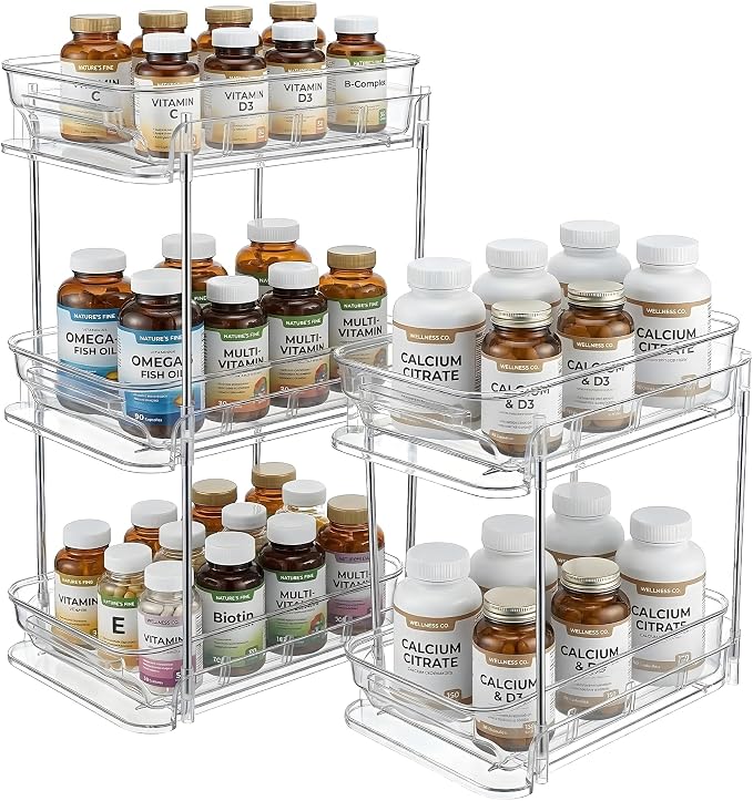 2-Tier Vitamin Storage Organizer, Organizer for Vitamin Bottles And Medicine Bottle, Vitamin Bottle Organizer for Countertop, Bathroom Cabinet Storage Items Are Clearly Visible (2)