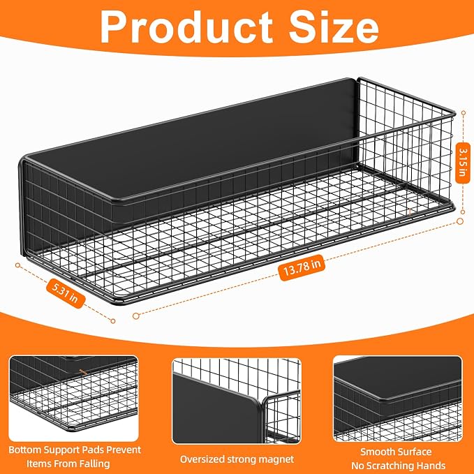 2Pack Magnetic Basket Organizer Holder for Fridge | Magnetic Storage Bin Box Containers, For Refrigerator Whiteboard Classroom