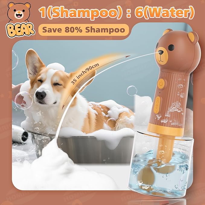 Dog Shampoo Foamer, Electric Dog Soap Dispenser, Automatic Dog Shampoo Sprayer with Dog Bath Brush, Dog Bath Supplies - Outdoor Dog Shower Attachment for Bathtub for After Walk Pet Wash