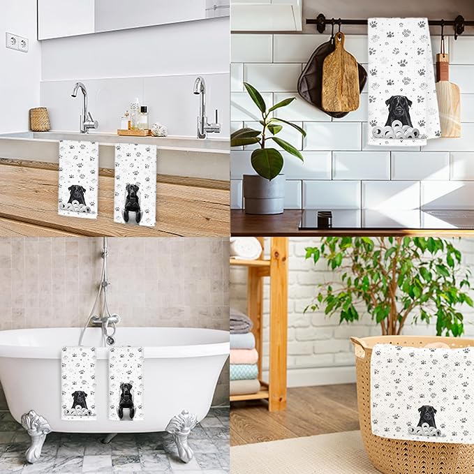 Funny Black Labrador Retriever Bathroom Hand Towels, Black Lab Gifts, Gifts for Labrador Dog Lovers Hand Towels for Washroom Restroom, Dog Bathroom Decor, 16x24 Inch Set of 2