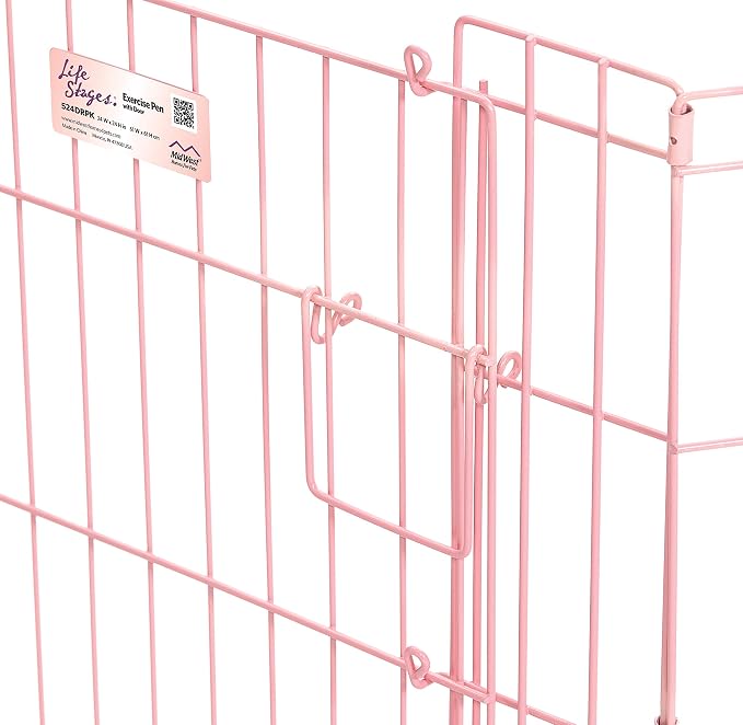 MidWest 24-Inch Pink Exercise Pen, Single Door, 16 Sq Ft Play Area | for Indoor and Outdoor Use, Large Door Opening & Secure Latch, Easy to Set Up, Foldable Playpen