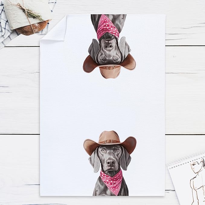 Cabana Bro Weimaraner Gifts Kitchen Towels, Weimaraner Gifts for Women Decorative Hand Towels for Bathroom, Funny Vintage Western Weima Dog Dish Tea Towels for Kitchen, 16x24 Inch