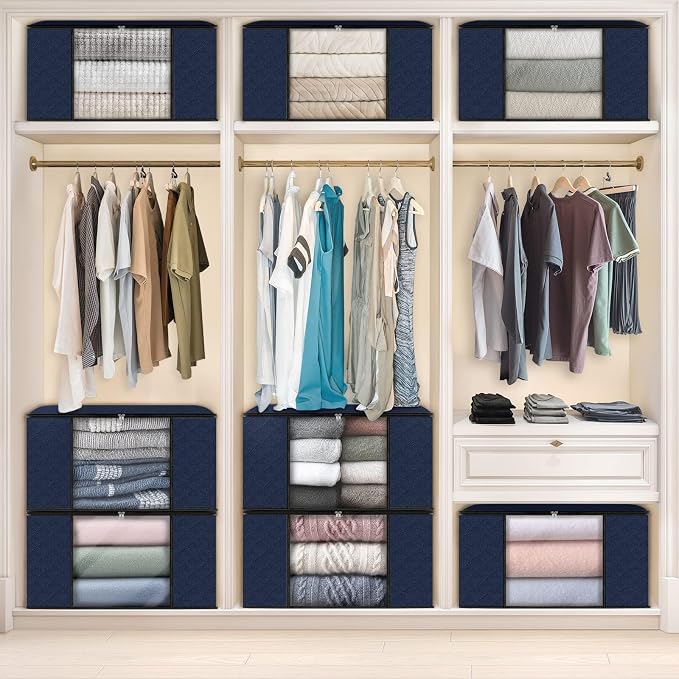 10 Pack Storage Bags for Clothes Blanket Storage Bins with Lids | Foldable Closet Organizers with Zippers,Window and Handles,Fabric Storage Bins for Sweater,Comforter,Bedding,Dorm essentials