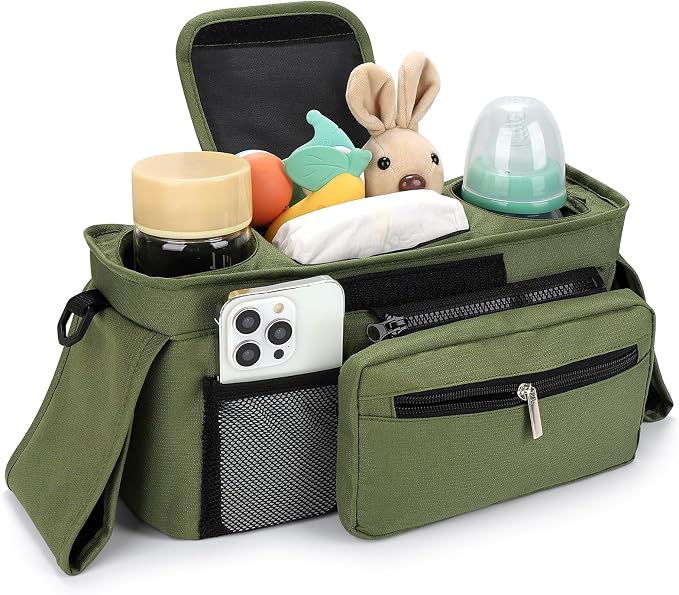 Accmor Universal Stroller Organizer with Insulated Cup Holder Detachable Phone Bag and Shoulder Strap,Stroller Bag Caddy Organizer for Uppababy, Baby Jogger, Britax Strollers