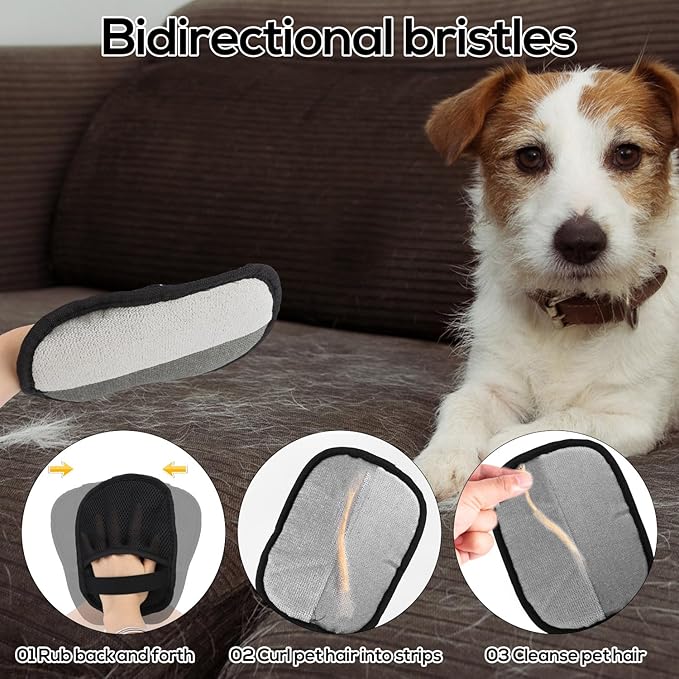 Electrostatic Pet Hair Removal Gloves, Five-Finger Animal Fur Removal Tool, Reusable Dog Cat Hair Magic Remover Gloves Brush with Nail Clipper Grooming Glove for Clothes Couch Carpet Car Seat