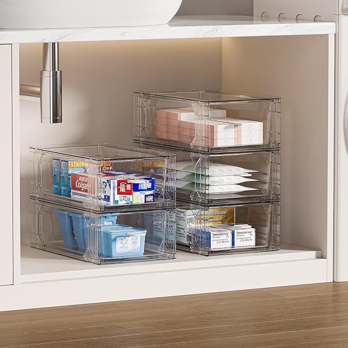 clear Drawer-Type Plastic Storage Box Bins Organizer，Family First Aid Kits Medicine cabinet Box Organizer,Closet ，Shelf，Ointments, Adhesive Bandages，Cosmetics,Office Items (clear, ZZ6L)