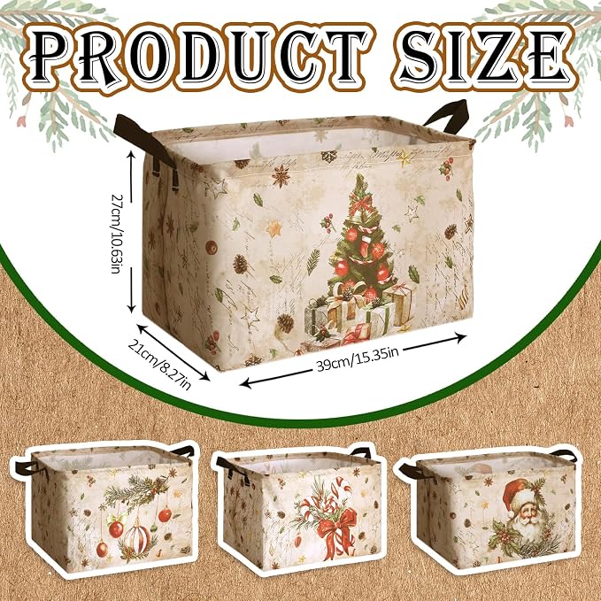 4pcs Christmas Storage Basket Fabric Laundry Baskets with Handle Xmas Foldable Organizer Boxes for Office Home Baby Cloth Toy Book 15 x 10 x 8(Snowman)