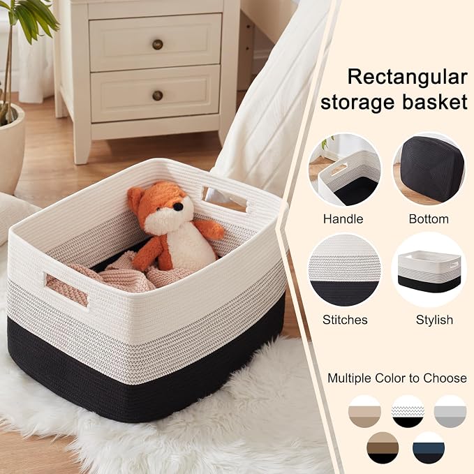 OIAHOMY Blanket Basket Laundry Basket Dog Toy Basket 75L Gradient Black | Large Storage Basket,Baby Basket,Toy Storage,Woven Rope Basket for Blankets,Blanket Storage for Living Room