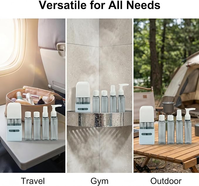 4 in 1 Travel Dispenser Bottle Refillable 4 in 1 Travel Dispenser 60ml Travel Bottles Leakproof Travel Size Containers for Toiletries Shampoo Lotion Blue