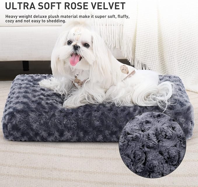 KSIIA Washable Dog Bed Small Dog Crate Bed Plush Pet Mat 17"x12" Dark Gray | Deluxe Plush Comfy Kennel Pad, Anti-Slip Bottom,Deep Sleeping Mat for Small Dogs,Machine Washable for Easy Cleaning