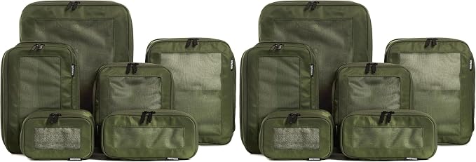 Compression Packing Cubes for Travel - Luggage Organizer Bags - Double Zipper Packing Cubes for Suitcases (12-Pack, Olive)
